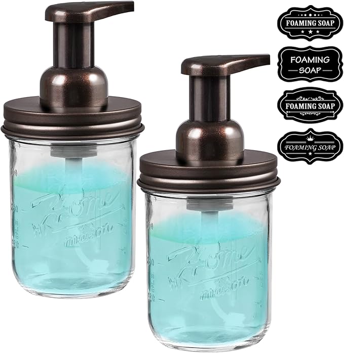 SheeChung Mason Jar Foaming Soap Dispenser, Glass Foaming Hand Soap Dispensers - Image 2
