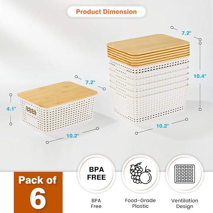 Plastic Storage Baskets With Bamboo Lid - Image 2