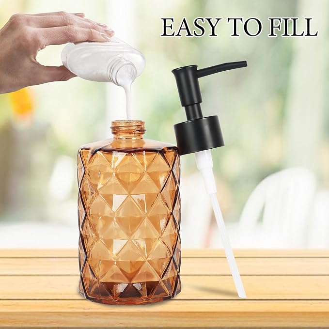 Brown Glass Soap Dispenser, 11 Oz/330ml Liquid Hand Soap Dispenser Set - Image 3