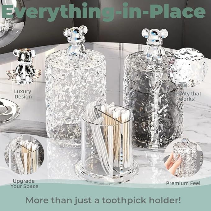 Acrylic Cotton Ball Holder Q-tip Holder Bathroom Swab Dispenser - Image 3