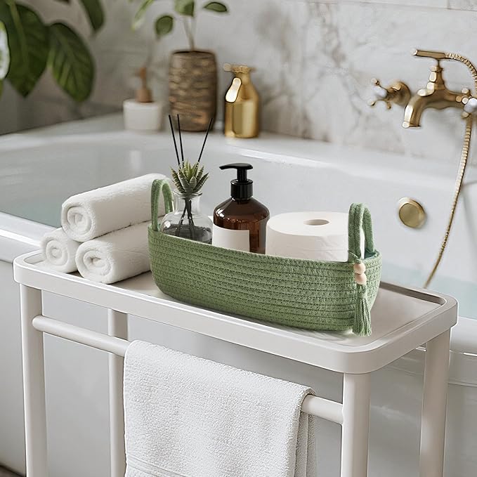 Mkono Small Storage Basket for Toilet Tank Top Boho Bathroom Decor Woven Rope - Image 3
