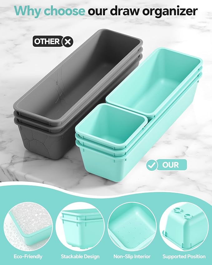 13 Pack Plastic Drawer Organizers Set, 3 Sizes Desk Drawer Organizer Trays - Image 3
