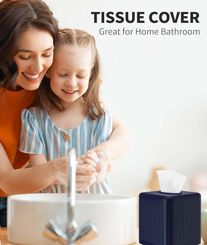 Livelab Tissue Box Cover with Base, Square Plastic Tissue Box Holder Decorative - Image 4