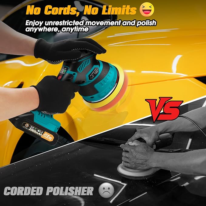 Cordless Car Buffer Polisher kit 6-Speed Orbital Design, LED Display, - Image 2
