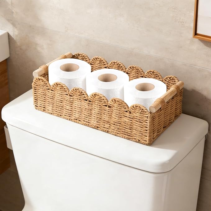 Set of 2 Paper Rope Scalloped Edge Decor Baskets, Small Storage Basket and - Image 4