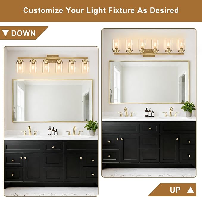 IZORRO Modern Bathroom Light Fixtures, 6 Light Gold Vanity Lights, Bathroom - Image 3