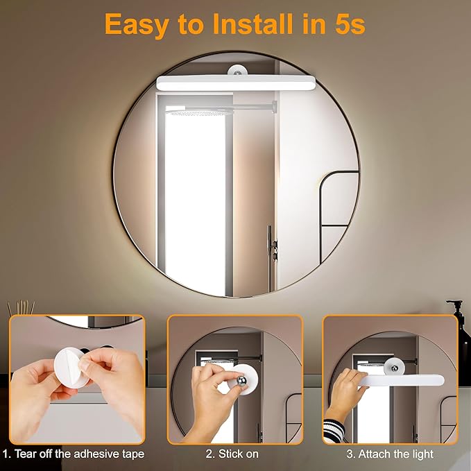 Wireless Vanity Lights for Mirror, Rechargeable Battery Operated Stick on Lamp - Image 4