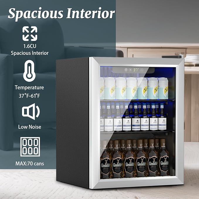 Stopasd Beverage Refrigerator Cooler, 1.6 Cu.Ft/70 Can Drink Fridge - Image 3