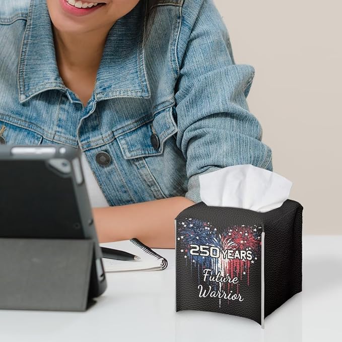 250 Years Liberty Tissue Box Holder Square PU Leather Tissue Organizer Case - Image 6