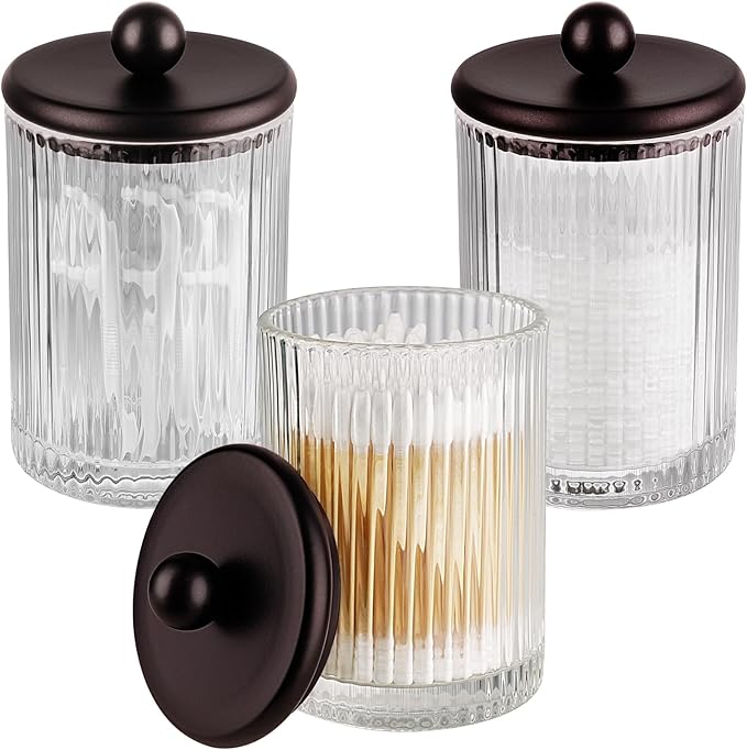 3Pack Glass Qtip Holder Dispenser Set by Komashr