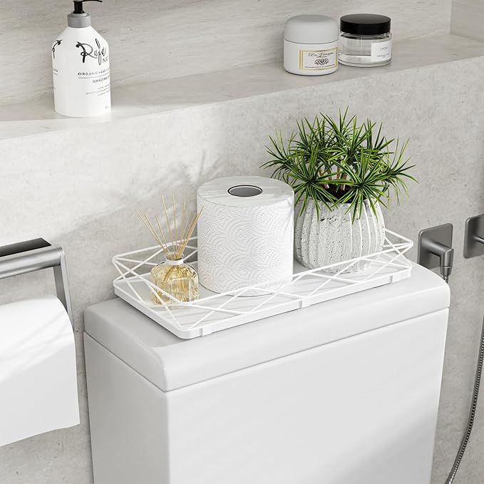 Toilet Paper Basket Holder, Wood and Metal Toilet Tray Vanity Organizer - Image 3