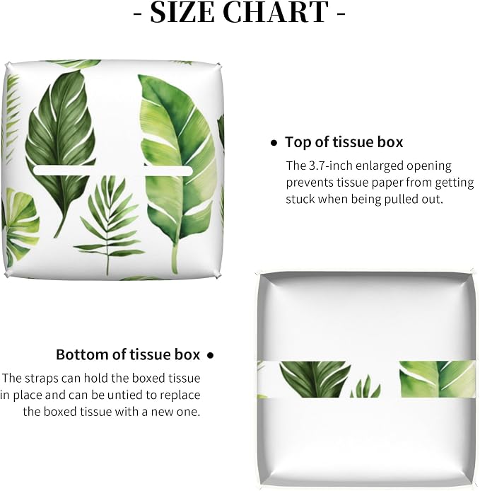 Green Tropical Leaves Tissue Box Cover Square, Watercolor Plant Palm Leaves - Image 5