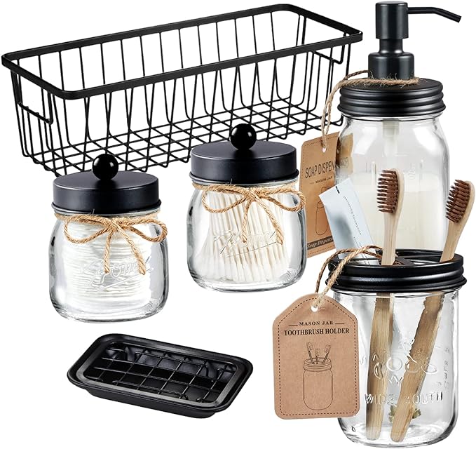SheeChung 6Pcs Mason Jars Bathroom Accessories Set Complete by SheeChung