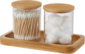 Glass Qtip Holder with Vanity Tray, Apothecary Jars Bathroom Accessories by INIUNIK
