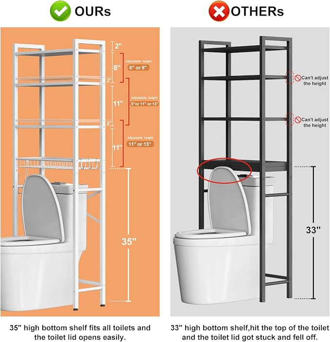 Over-The-Toilet Storage Rack, 4-Tier Bathroom Organizer Shelf Over Toilet - Image 2