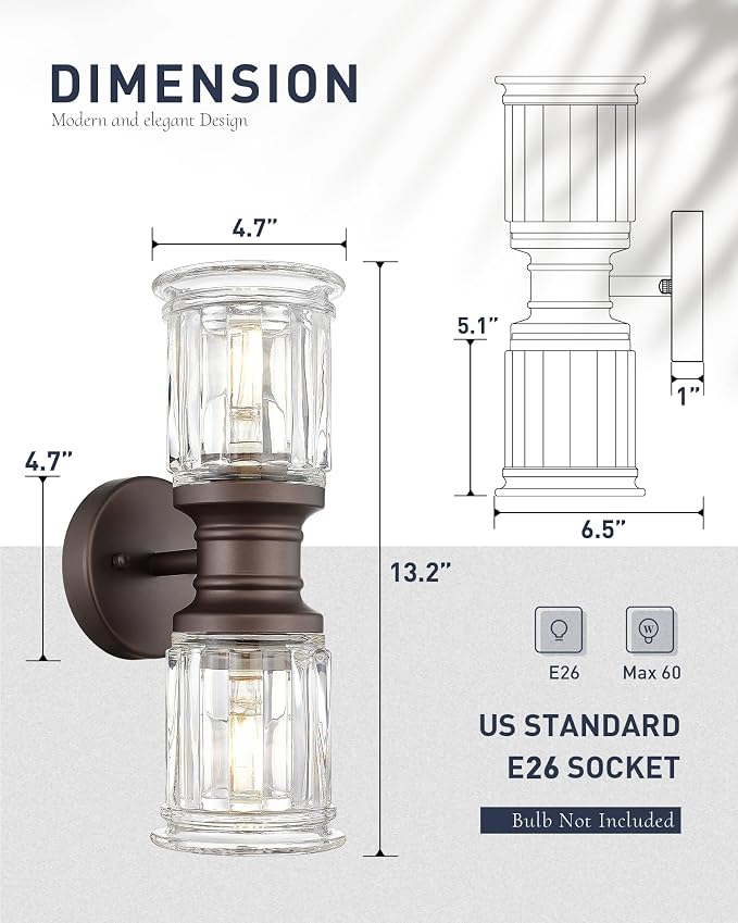 Rustic Wall Sconces, HWH Farmhouse Sconce Wall Lighting in Oil-Rubbed Bronze - Image 2