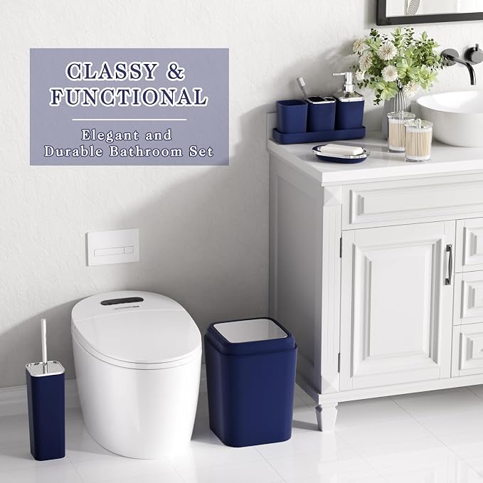 Navy Blue Bathroom Accessories Set, 9-Piece Plastic Gift Set - Image 2