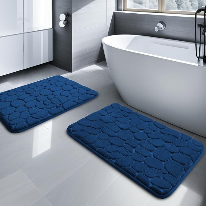 YIHOUSE Bathroom Rugs Mat Set 2 Piece Dark Blue, Memory Foam Bath Mats Sets - Image 7