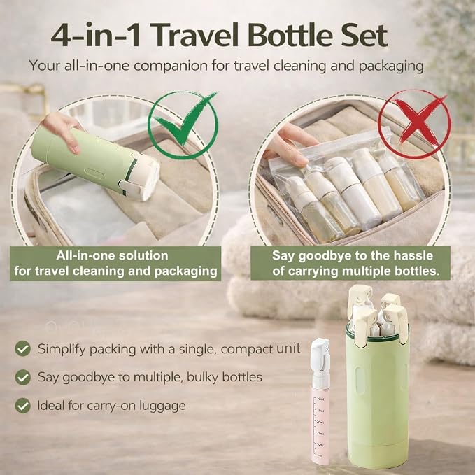 4-in-1 Travel Bottles for Toiletries, Travel Pump Bottle，Leak-Proof Shampoo - Image 2