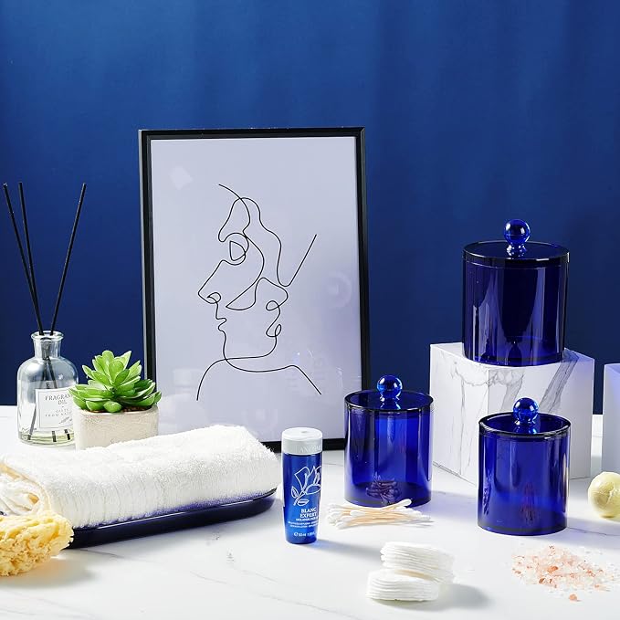 SheeChung 6-Pack Blue Acrylic Apothecary Jars - 12oz & 10oz Qtip Holder Set - - Image 6