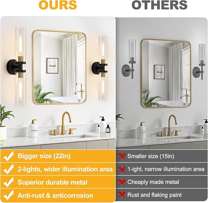 Black and Gold Wall Sconce, Bathroom Sconces Wall Lighting - Image 2