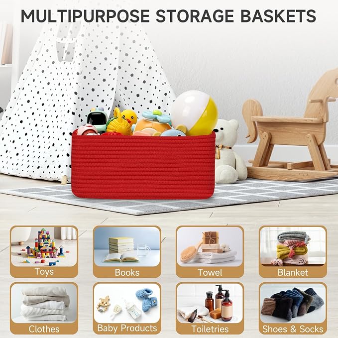 3-Pack Small Storage Baskets for Organizing | Woven Shelf Toy Basket | Rope - Image 5