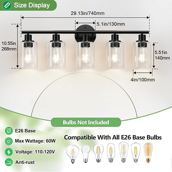 5-Light Bathroom Light Fixtures, Bathroom Wall Lamp - Image 8