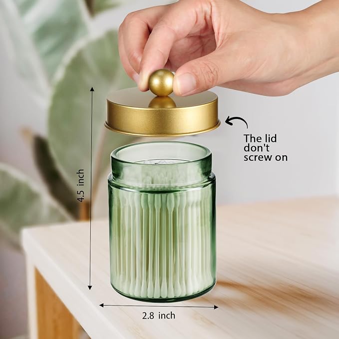Amolliar Sage Green Glass Apothecary Jar, Qtip Holder Metal Lid & Stickers - Image 2