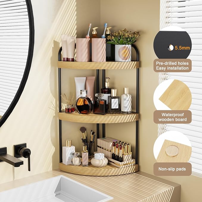 Abiglifty Corner Bathroom Counter Organizer, No Drill 3-Tier Corner Shelf - Image 4