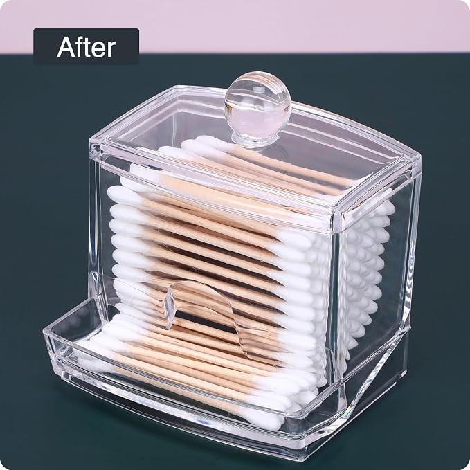 10oz Clear Acrylic Small Qtip Holder, Swab Dispenser Cotton Ball Jars Bathroom - Image 4