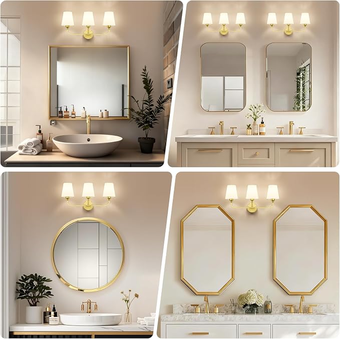 Bathroom Vanity Light, Brushed Gold Bathroom Light Fixtures, 3-Light Lighting - Image 8