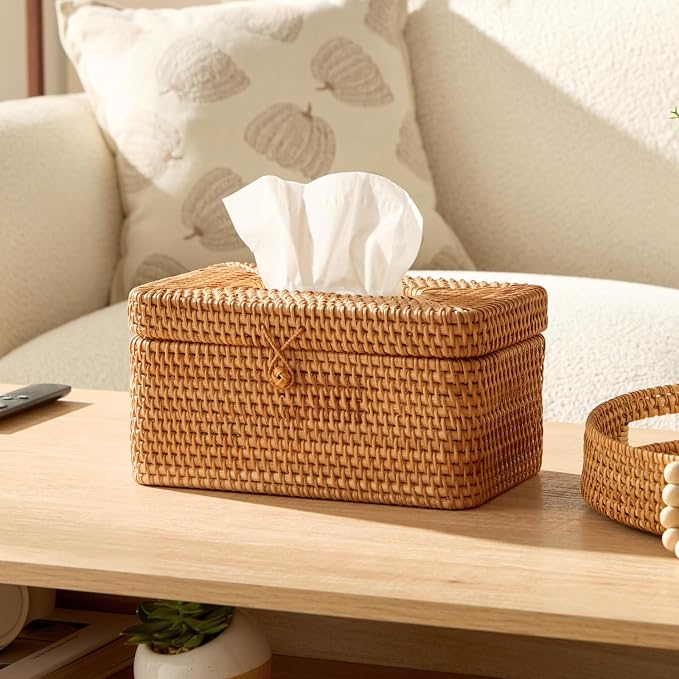 Rattan Rectangular Tissue Box Cover, 10.8" x 6.7" x 5.5", Decorative Woven - Image 2