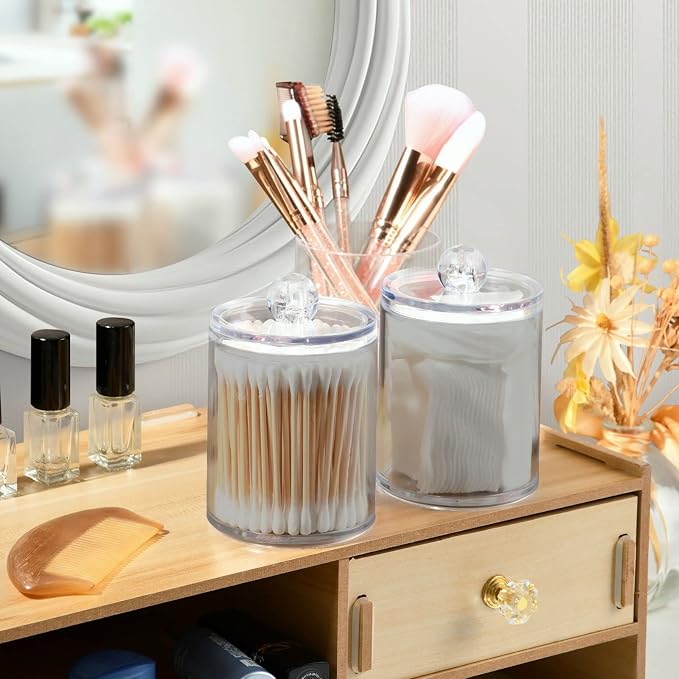 Grey Qtip Holder Organizer Dispenser Cotton Swabs Cans Plastic Jars - Image 6