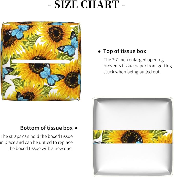 Sunflowers and Blue Butterflies Tissue Box Cover Square, Watercolor Sunflower - Image 5