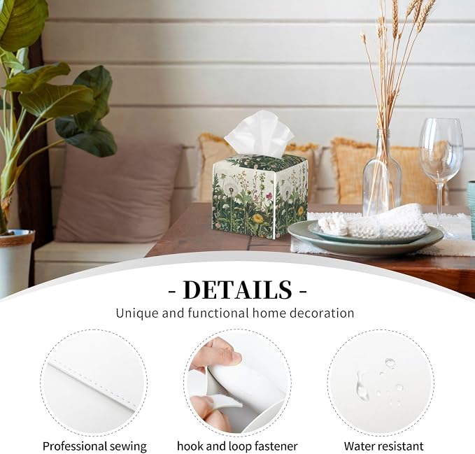 Retro Herbs Spring Dandelion Tissue Box Cover Leaves Summer Holiday Square - Image 3
