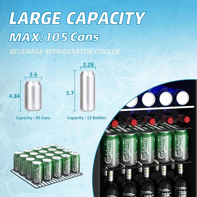 Compact Beverage Refrigerator, 105 Can/2.7 Cubic Feet Fridge - Image 4