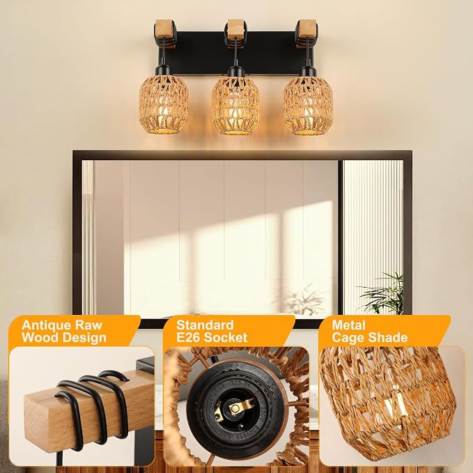 Bathroom Vanity Light Fixtures, 3-Light Farmhouse Bathroom Light Over Mirror - Image 4
