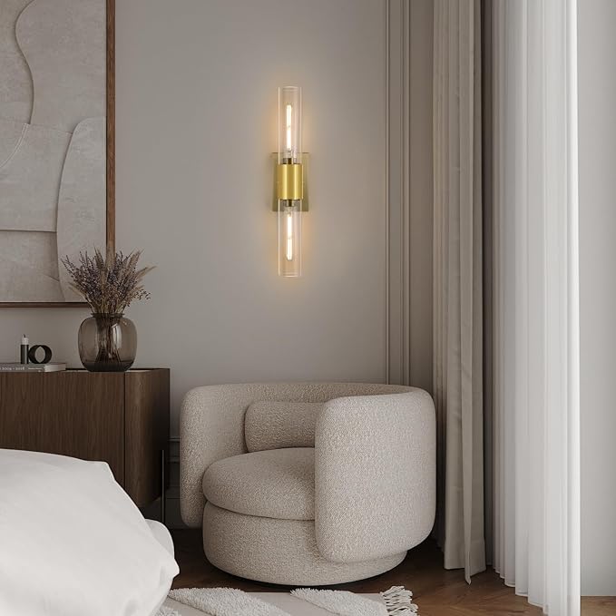 21" Gold Wall Sconces Set of Two, 2-Light Bathroom Sconces Vanity Light Tube - Image 8