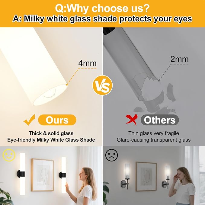 Wall Sconces Set of Two, Modern Bathroom Sconces Wall Lighting - Image 5