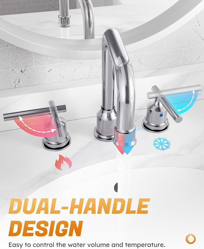 WOWOW Widespread Bathroom Faucet Chrome 8 inch Bathroom Sink Faucet Adjustable - Image 5