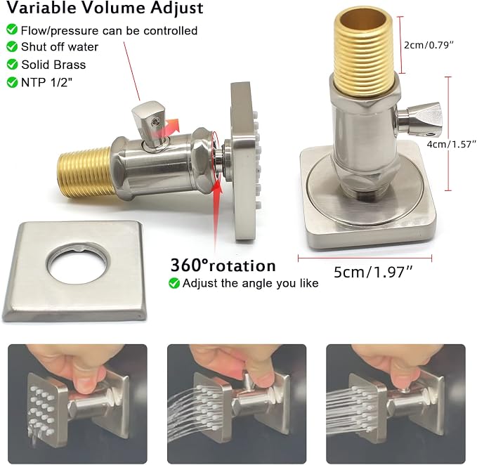 Solid Brass Shower Body Spray Massage Nozzle Wall Jets, Flow Can Be Controlled - Image 7
