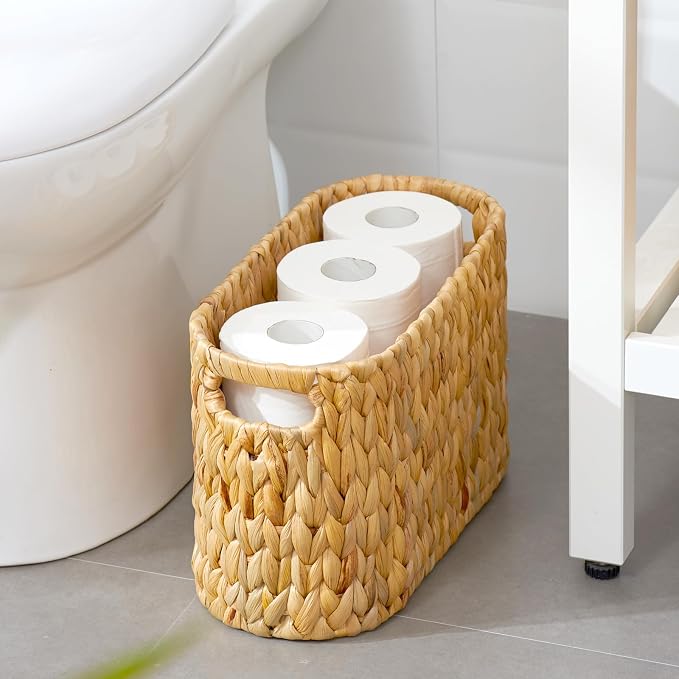 ELONG HOME Toilet Paper Storage Basket, Water Hyacinth Wicker Storage Holder - Image 2