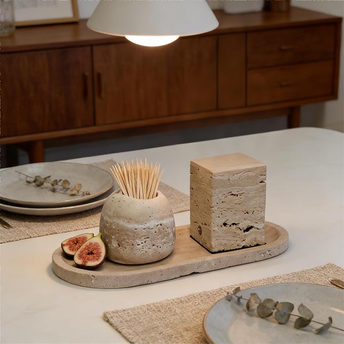 Travertine Match and Toothpick Holder Cute Beige Multi-Purpose Storage Jar - Image 9