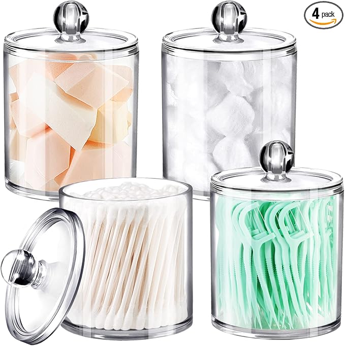 SheeChung 4-Pack Clear Acrylic Apothecary Jars - 12oz & 10oz Qtip Holder Set - by SheeChung