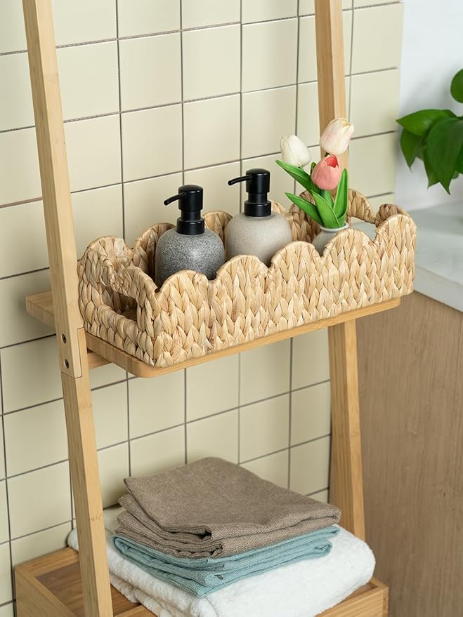 2 Pack Toilet Baskets, Scalloped Edge Wicker Basket - Image 3