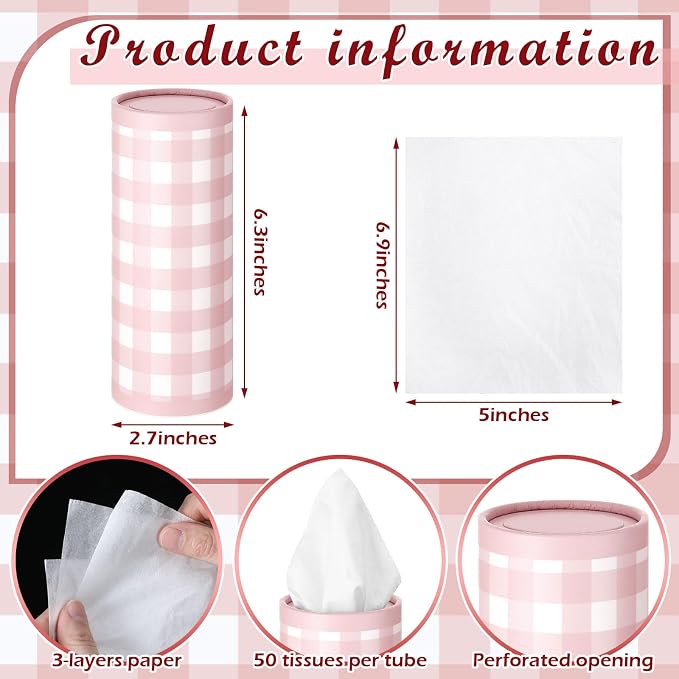 12 Pack Spring Tissue Boxes for Car Cylinder Bulk Colorful Plaid Round Cylinder - Image 3