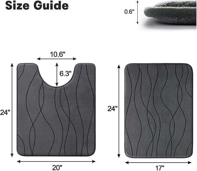 YIHOUSE Memory Foam Grey Bathroom Rug Sets 2 Piece, Ultra Absorbent Bath Mat - Image 2