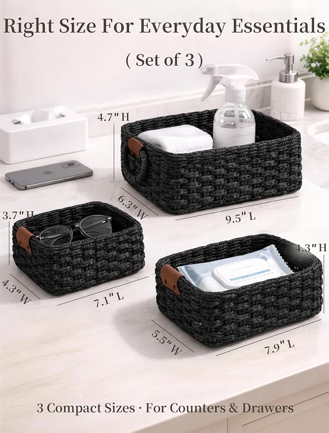 Storage Basket, Recycled Paper Rope Bathroom Basket Organizer, Mini wicker - Image 2