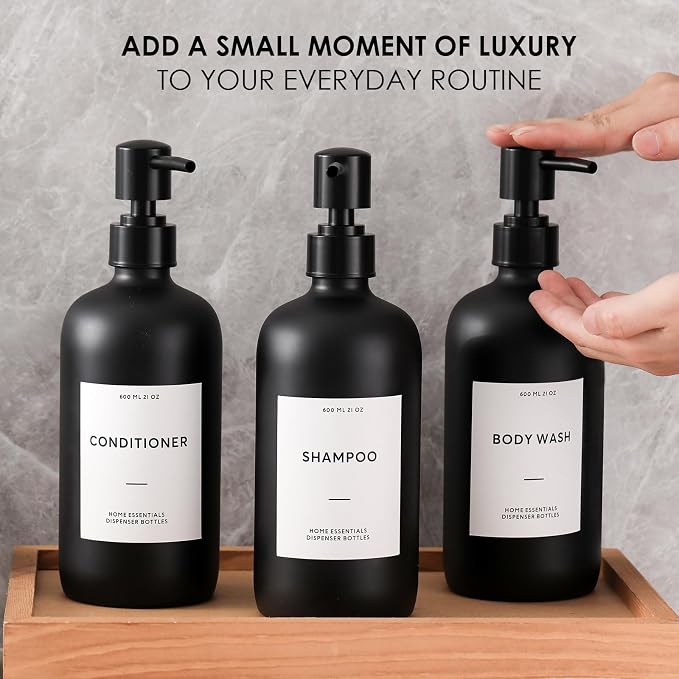 HOMCDALY Shampoo and Conditioner Dispenser, 21oz 3-Pack Refillable Shampoo and - Image 3