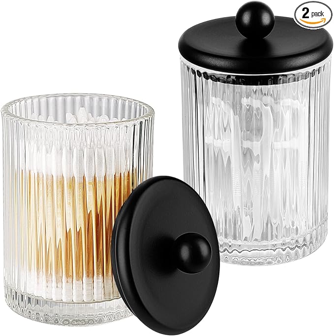 SheeChung 2-Pack Black Ribbed Glass Qtip Holder by SheeChung